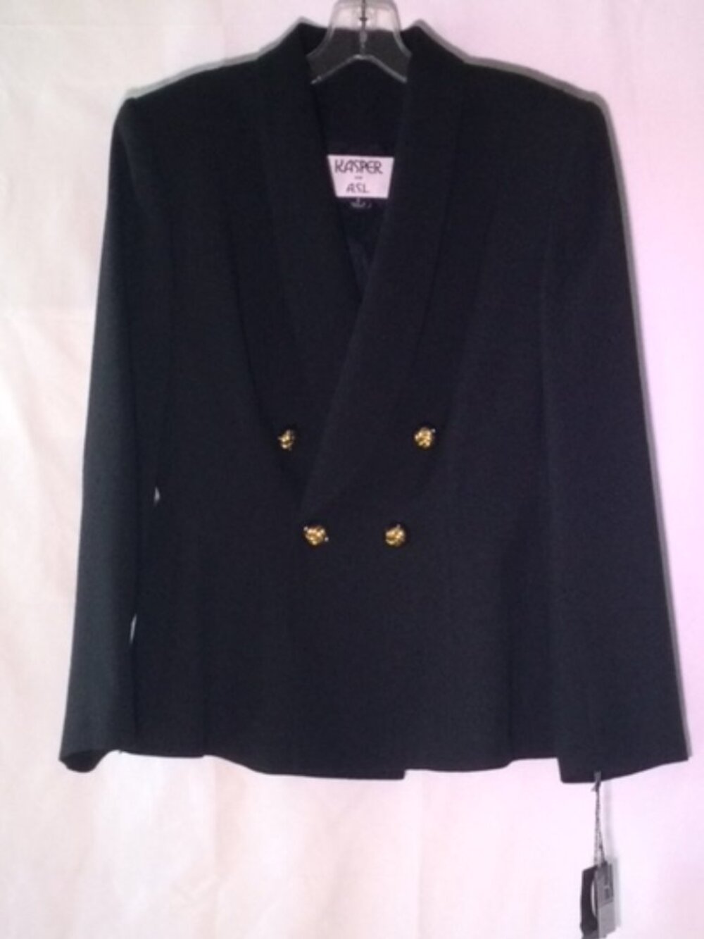 Kasper ASL NWT Black Double Breasted Blazer Gold Button Career Jacket Size 6
